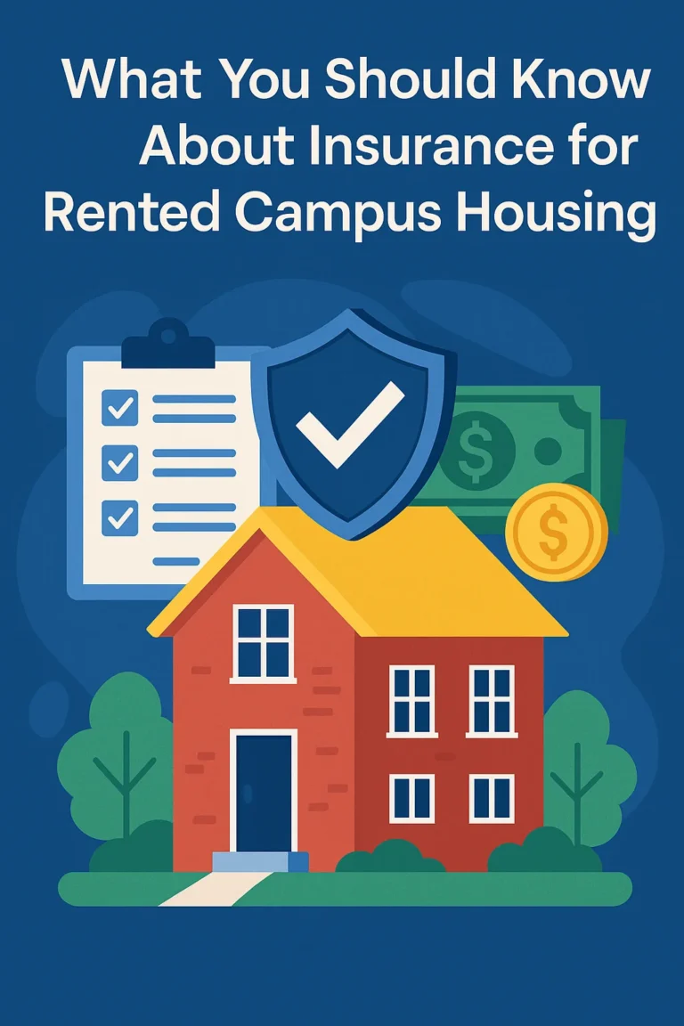 Insurance protection for campus housing – flat vector with house, shield, checklist, and money