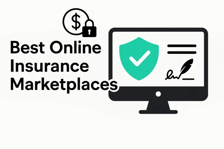 Illustration of a person comparing best online insurance marketplaces on a computer screen