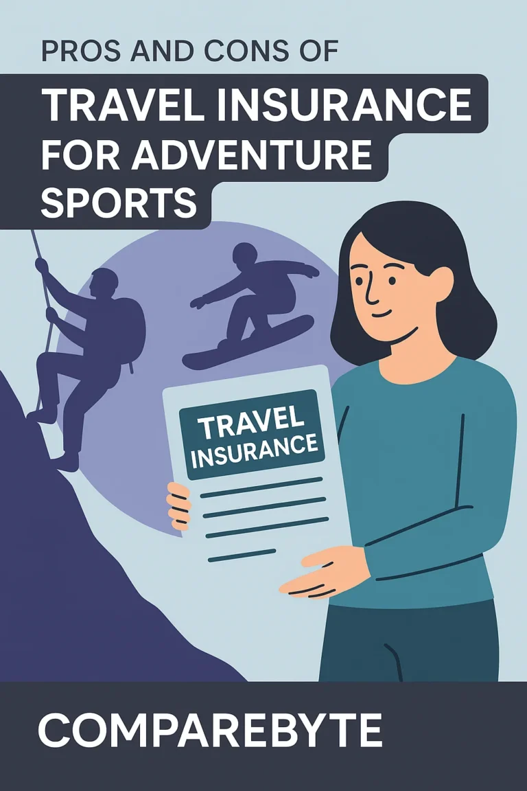 Flat-style digital illustration showing a snowboarder, scuba diver, and mountain climber under an “insured” banner