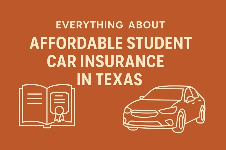 Affordable Student Car Insurance in Texas guide cover with icons of a car and certificate