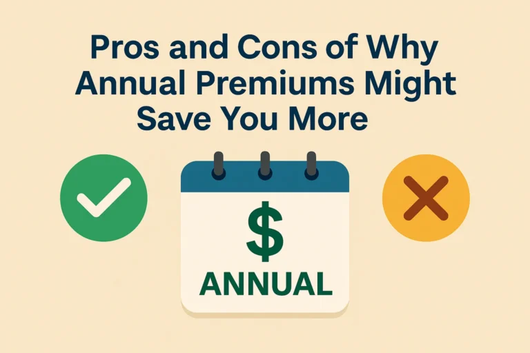 Illustration showing the pros and cons of annual insurance premiums with a calendar and dollar sign