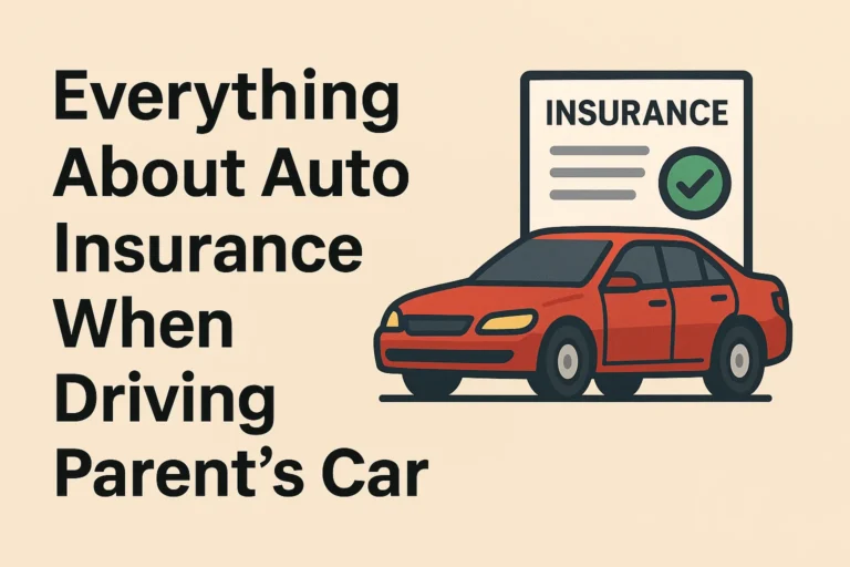 Red sedan next to insurance document with green checkmark.