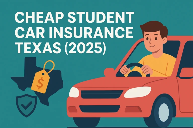Illustration of a student comparing cheap car insurance options in Texas
