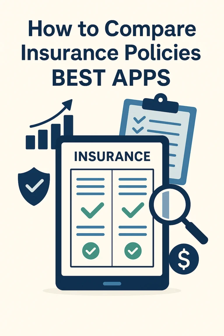 Infographic showing a tablet comparing two insurance policies side by side with digital analysis icons