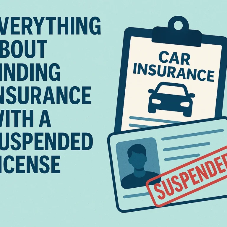 Digital illustration of a suspended driver's license and a car insurance document side by side