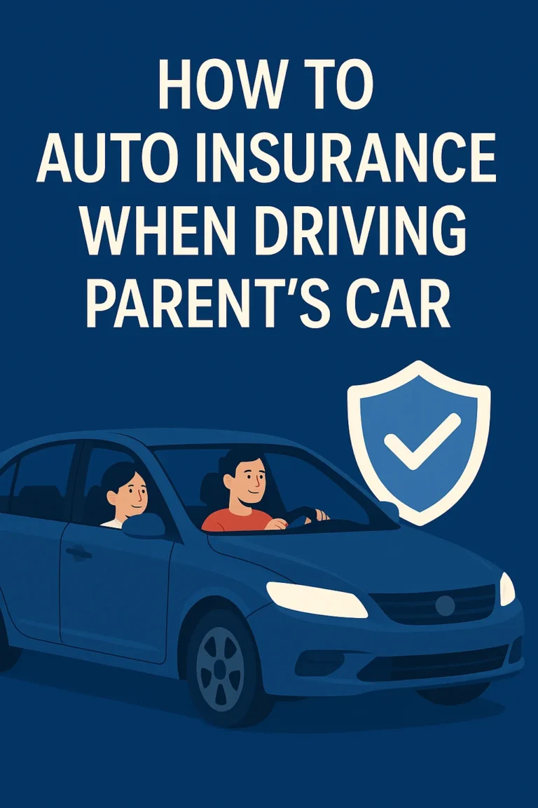 Young driver in parent’s car with insurance shield icon symbolizing protection
