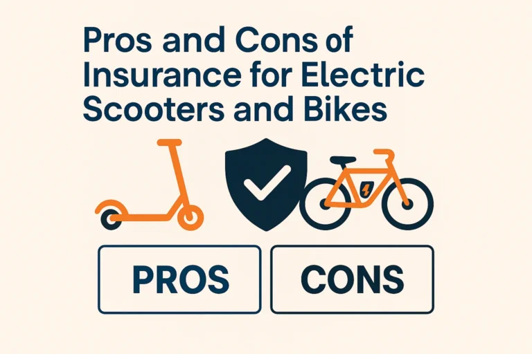 Illustration of electric scooter and bike with insurance pros and cons chart