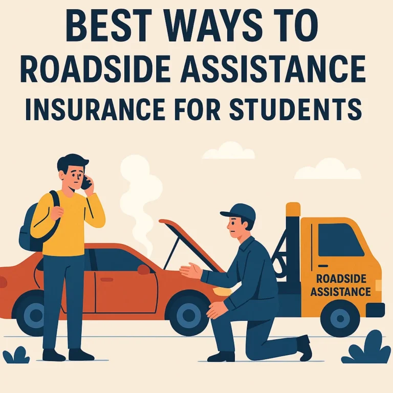 Student getting roadside help from a technician near a broken-down car