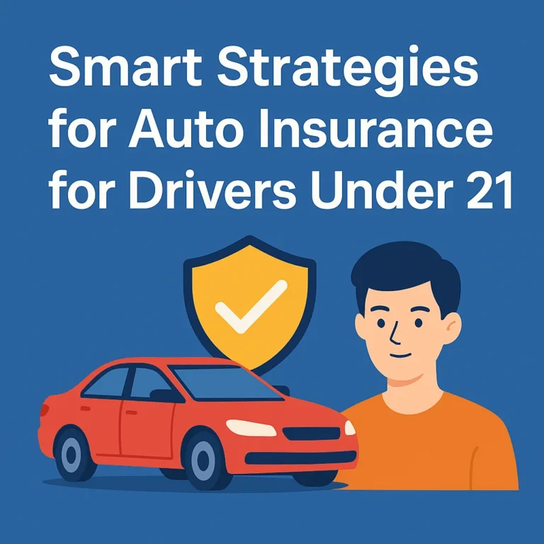 Young driver with red car and insurance shield illustration for drivers under 21