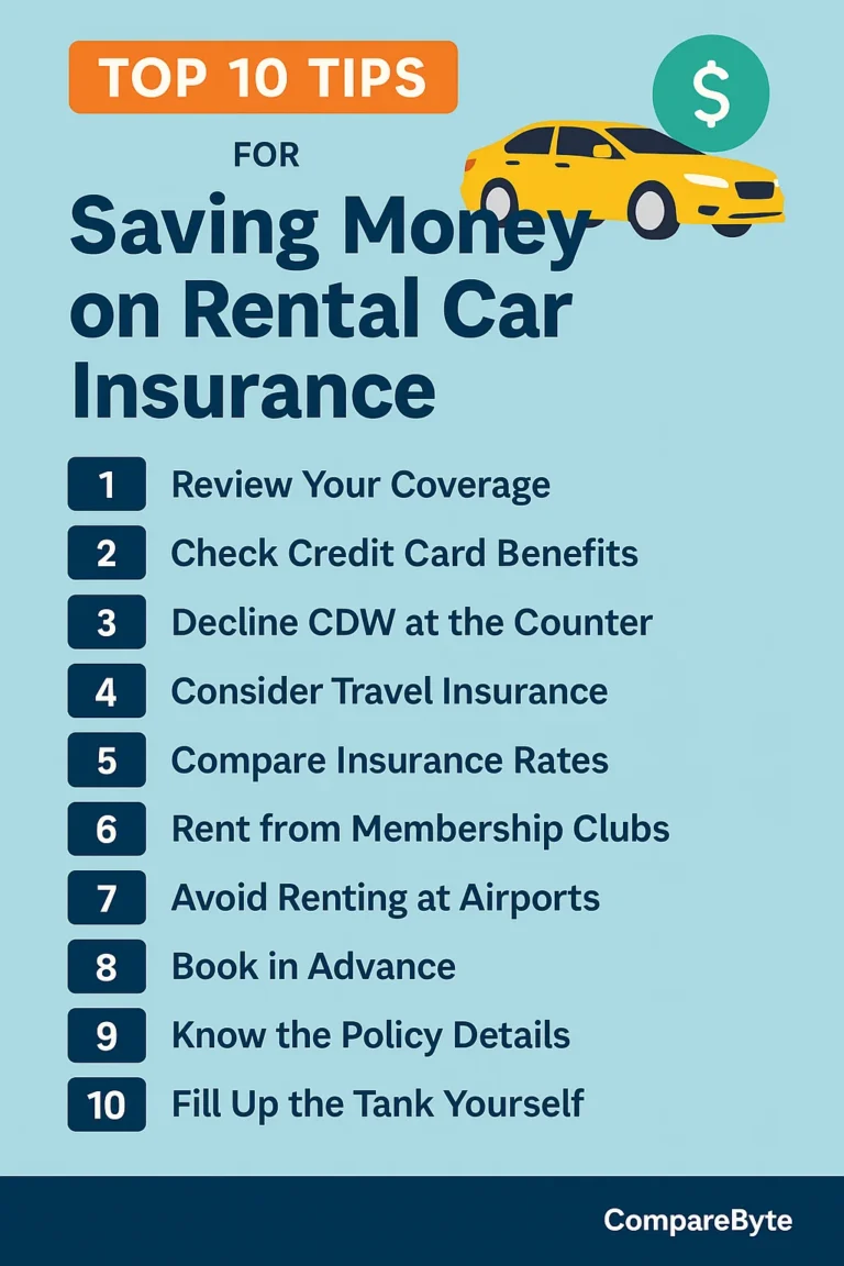 Digital illustration showing a rental car, clipboard with savings checklist, and dollar sign icons