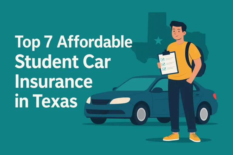 Student holding checklist near car in front of Texas map for affordable insurance.