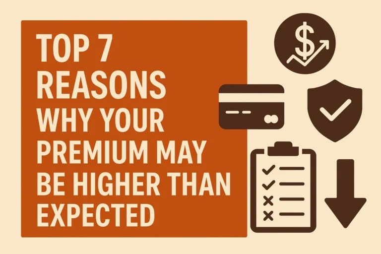 Top 7 reasons your insurance premium may be higher than expected, with financial and insurance icons